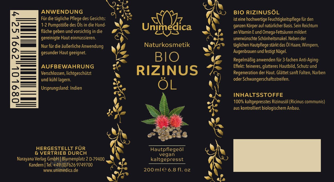 Bio Rizinusöl - 200 ml - von Unimedica Kornkammer Natur Etikett