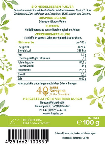 Bio Wild Heidelbeeren Pulver - 100 g