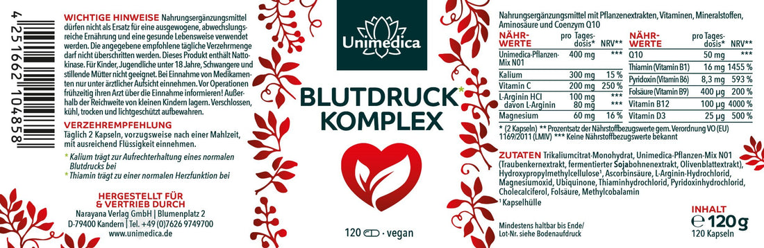 Blutdruck* Komplex - hochdosiert - 120 Kapseln Unimedica Etikett