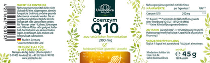 Coenzym Q10 200mg Niere Mann Leber Herz Vegan glutenfrei laktosefrei Unimedica Kornkammer Natur Eitkett