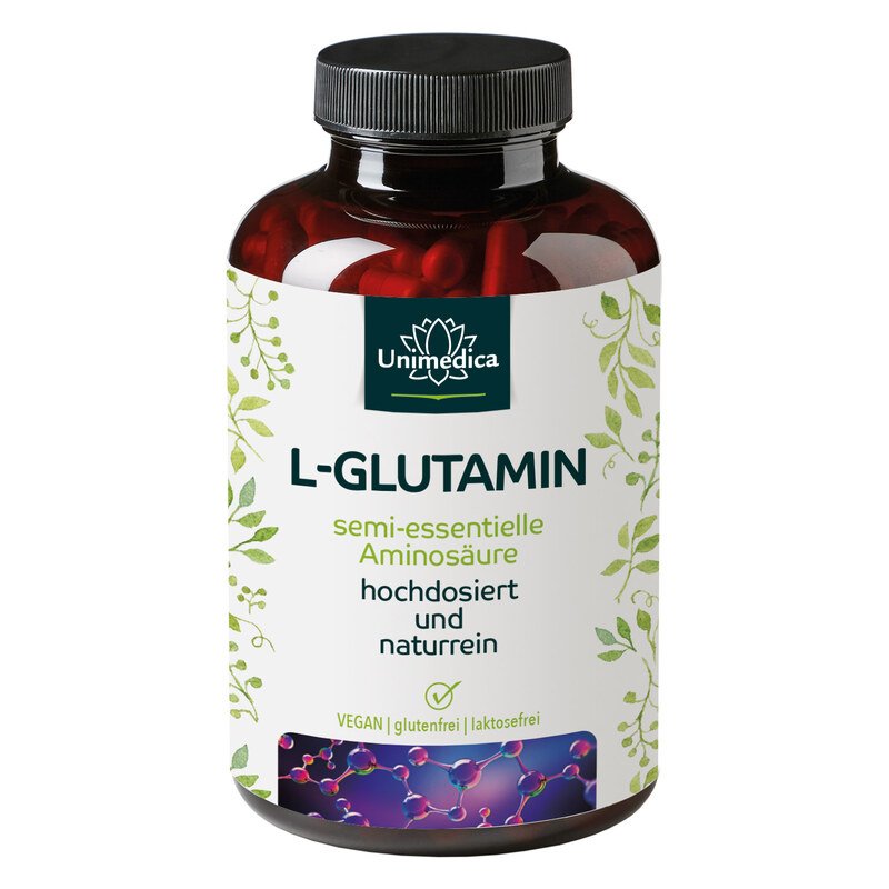 Glutamin - hochdosiert aus Fermentation - 4.800 mg L-Glutamin pro Tagesdosis (6 Kapseln) - 365 Kapseln