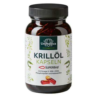 Das &quot;Krillöl Kapseln&quot; von Unimedica enthält Superba²-Krillöl mit Omega-3-Fettsäuren (EPA + DHA), Phospholipiden und Astaxanthin.