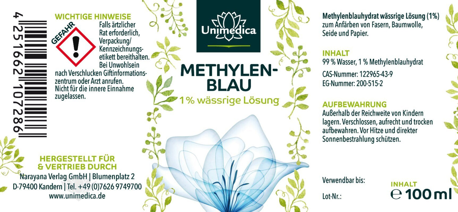 Methylenblau - 1 % wässrige Lösung - 99,8 % rein - frei von Schwermetallen - 100 ml