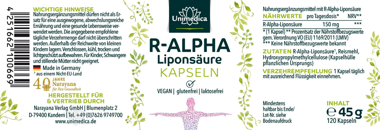 R-Alpha-Liponsäure - 150 mg pro Kapsel - natürlich - vegan