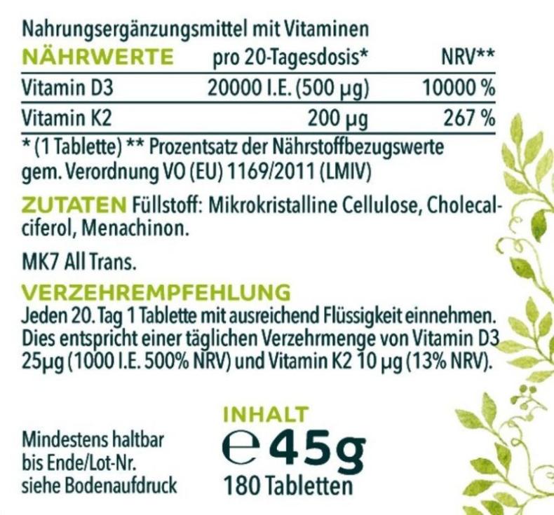 Vitamin D3 / K2 MK7 All-trans Depot - D3 20.000 I.E. 500µg / K2 200 µg 