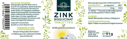 Zink Bisglycinat - 25 mg pro Tagesdosis - hochdosiert - 365 Tabletten